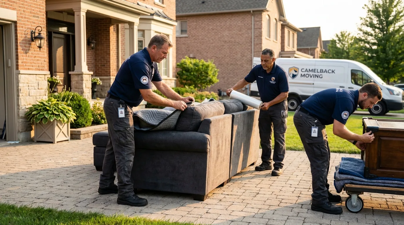 Large estate moving crew wrapping furniture in Columbia City, OR