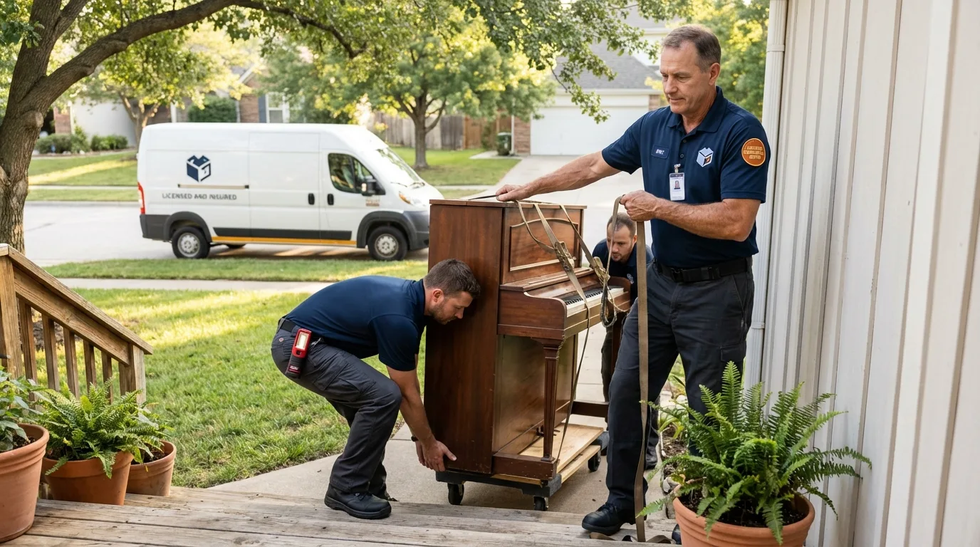 Licensed piano movers securing grand piano in Columbia City, OR