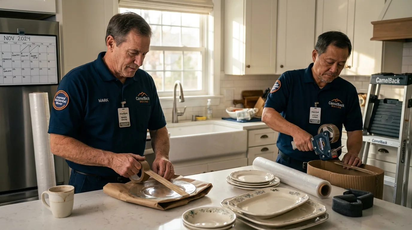 Professional crew packing kitchen dishware in Columbia City, OR